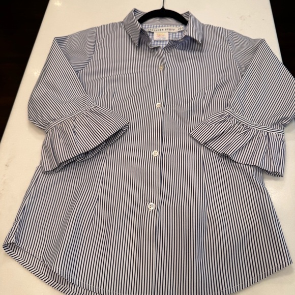 Gretchen Scott Priss Button Up Shirt Top Blue & White Striped Preppy Classy Sz S - Picture 7 of 10